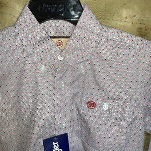 Wrangler Boys' Orange/Red Diamond Print Long Sleeve Western Shirt; Medium